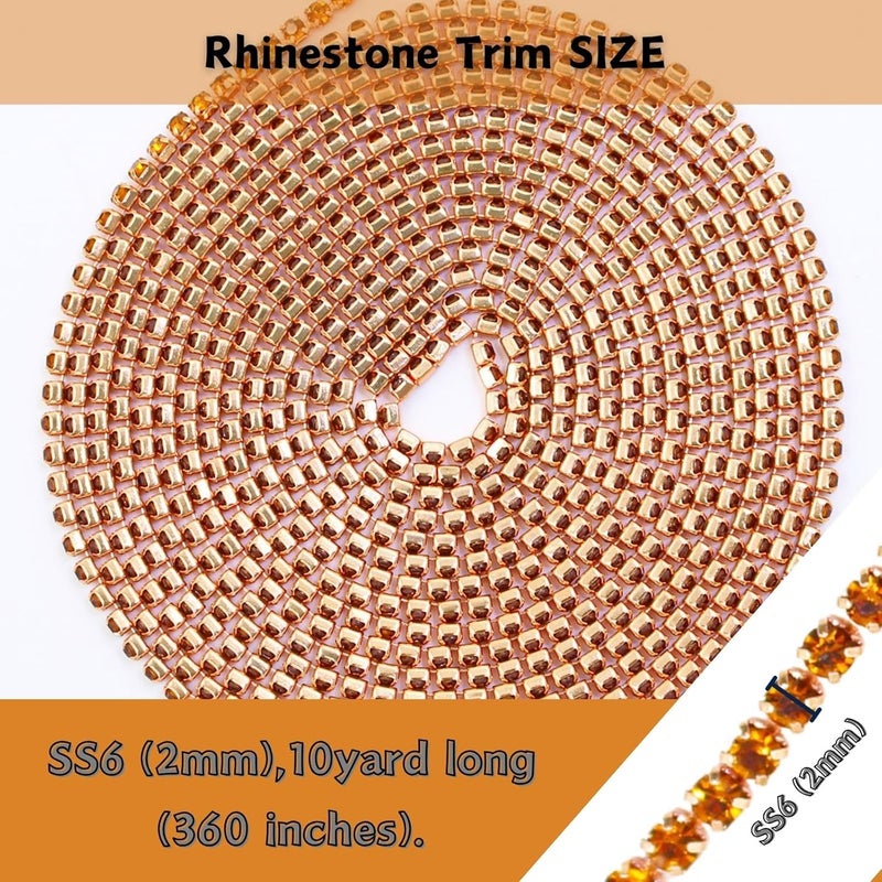 PEARLY JUN 10 Yards Orange Rhinestone Chain Topaz Rhinestone Trim Crystal Artificial Stone Trim Cup Chain SS6 2mm Color Plated Cup Stitch Costume Decoration - Image 2
